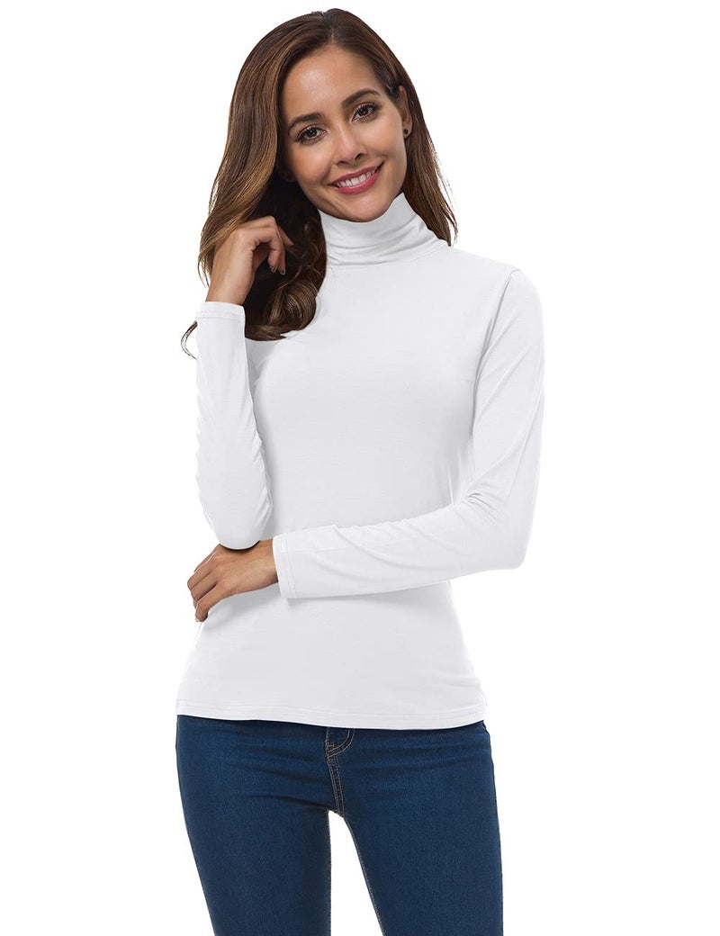 VOBCTY Womens White Turtleneck Tops Long Sleeve Lightweight Slim Active Shirt White Medium - Image 3