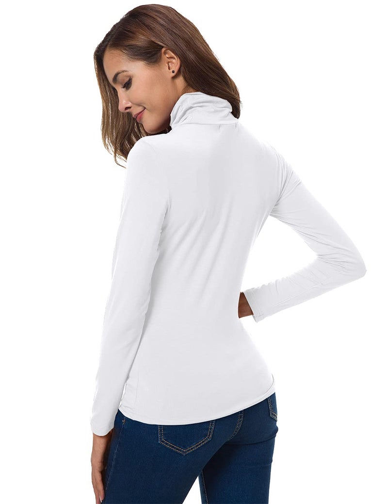 VOBCTY Womens White Turtleneck Tops Long Sleeve Lightweight Slim Active Shirt White Medium - Image 5