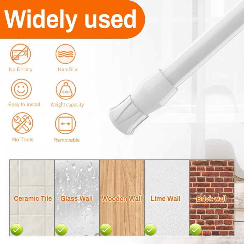 kimwason 6 Pack Spring Tension Curtain Rod Adjustable Length for Kitchen Bathroom Cupboard Wardrobe Window Bookshelf DIY Projects White 6 Pack28 to 48 Adjustable  - Image 4