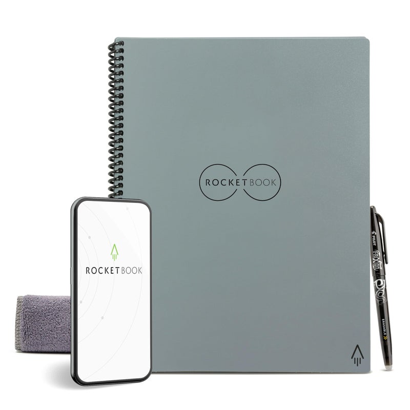 Rocketbook Core Reusable Spiral Notebook, Letter Size 8.5x11, Gray - Lined Pages, App-Connected, Erasable, Durable Cover, Ideal for School, Work, and Creative Projects - Image 1