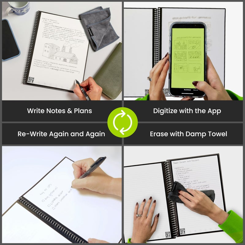 Rocketbook Core Reusable Spiral Notebook, Letter Size 8.5x11, Gray - Lined Pages, App-Connected, Erasable, Durable Cover, Ideal for School, Work, and Creative Projects - Image 2