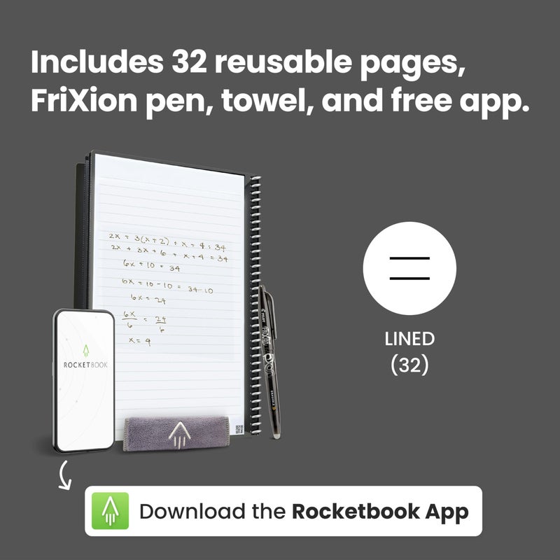 Rocketbook Core Reusable Spiral Notebook, Letter Size 8.5x11, Gray - Lined Pages, App-Connected, Erasable, Durable Cover, Ideal for School, Work, and Creative Projects - Image 4