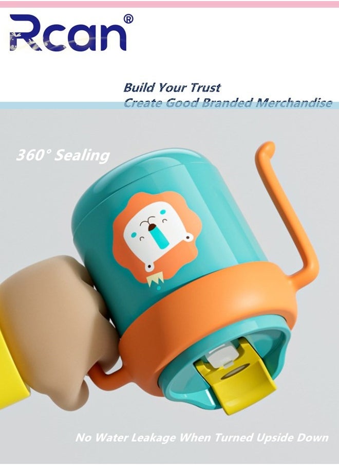 Rcan - Children's Cartoon Thermos Cup Multi Functional Double Layer Insulated Water Bottle Anti Fall Wear Resistant 316 Stainless Steel Double Straw Milk Cup Sealed Leak Proof Suitable for Babies Kids 300ml - Image 1