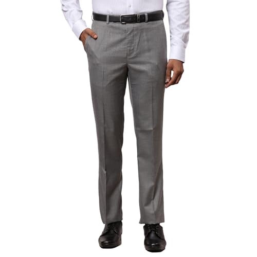 Raymond Men's Solid Pattern Contemporary Fit Polyester Blend Flat Front Formal Trouser (Size: 32)-RMTX04917-G6 Dark Grey - Image 1