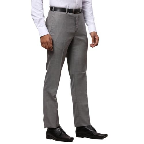 Raymond Men's Solid Pattern Contemporary Fit Polyester Blend Flat Front Formal Trouser (Size: 32)-RMTX04917-G6 Dark Grey - Image 2