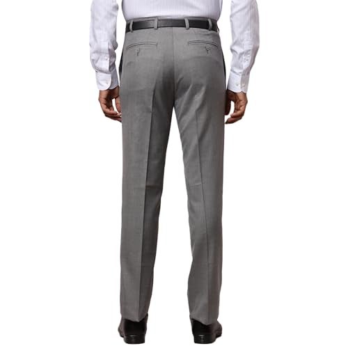 Raymond Men's Solid Pattern Contemporary Fit Polyester Blend Flat Front Formal Trouser (Size: 32)-RMTX04917-G6 Dark Grey - Image 4