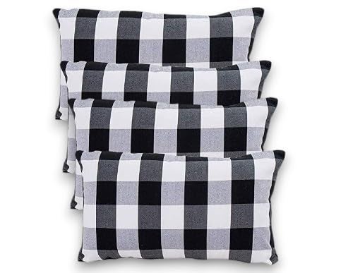 IMSMARTMART 100% Recyclable Dust-Free Black Hosiery Cotton Bed Pillow | Medium Hard Neck & Back Support (16" x 26") - Black & White Check (Pack of 4) - Image 1