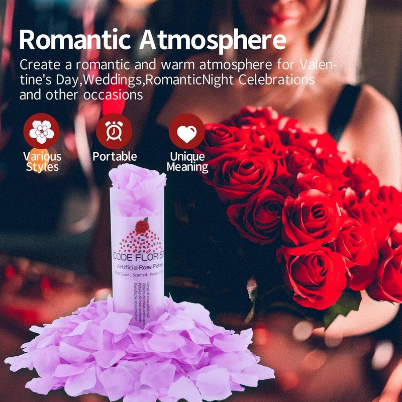 CODE FLORIST كود فلوريست 1100 قطعة بتلات ورد حريري لعيد الحب، بتلات ورد صناعية لليلة رومانسية، الزفاف، ديكورات الزهور لذكرى الخطوبة (منفصلة، معطرة، أرجواني فاتح) - Image 4