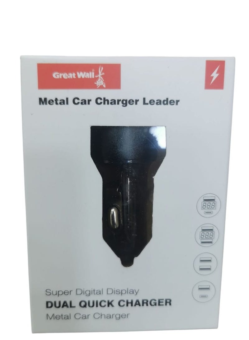 جريت وول شاحن سيارة GREAT WALL معدني بقوة 100 واط – شحن سريع Type-C متوافق مع Samsung S25 Ultra، شاحن مزدوج بمنفذ USB، PPS 30 واط - Image 3