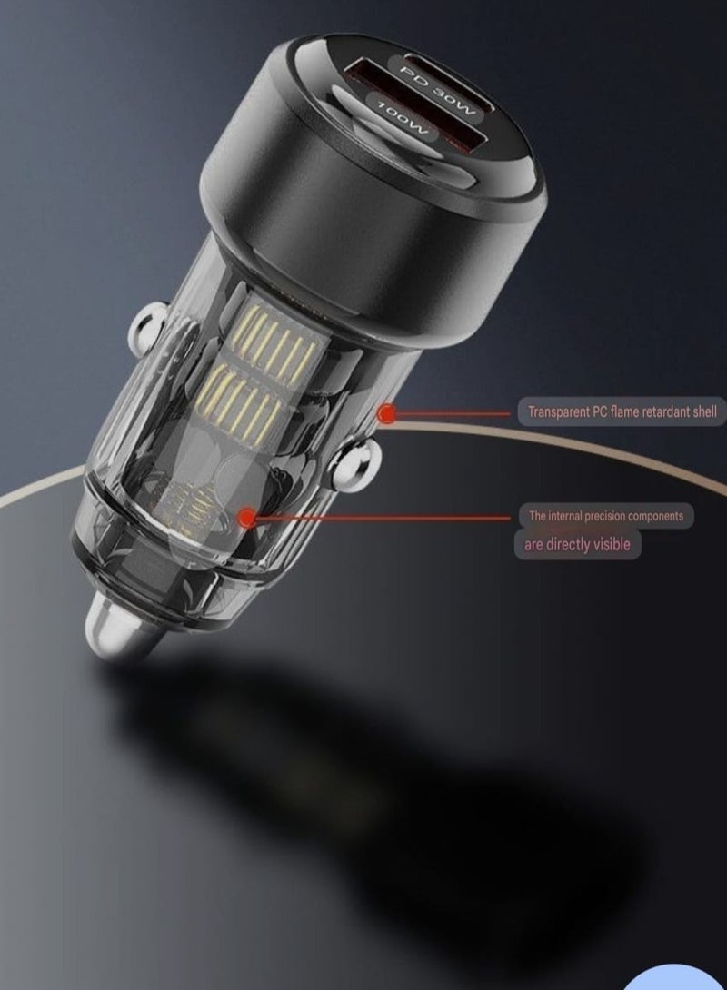 جريت وول شاحن سيارة GREAT WALL معدني بقوة 100 واط – شحن سريع Type-C متوافق مع Samsung S25 Ultra، شاحن مزدوج بمنفذ USB، PPS 30 واط - Image 1