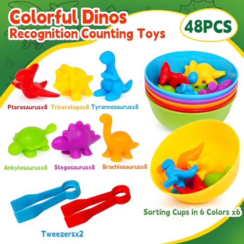 FQKIOMY Dinosaur ToysColor Sorting Toys for ToddlersMontessori Education Learning ToyToddler Activities Sensory Training Counting Games Christmas Stocking Stuffers Gifts for 3 Year Old Boys Girls - Image 5