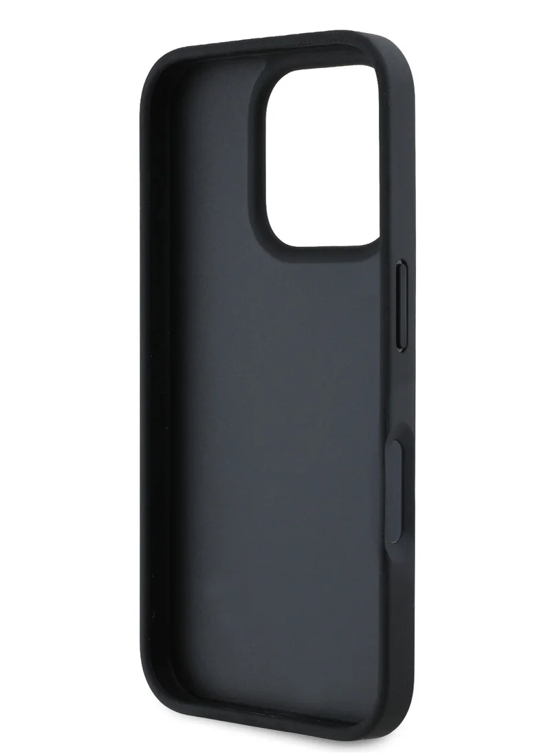 جس جراب جلدي جديد بتقنية 4G مع شعار مثلث لهاتف iPhone 16 Pro Max / حماية من السقوط / تصميم نحيف / خفيف الوزن / قبضة مريحة - أسود