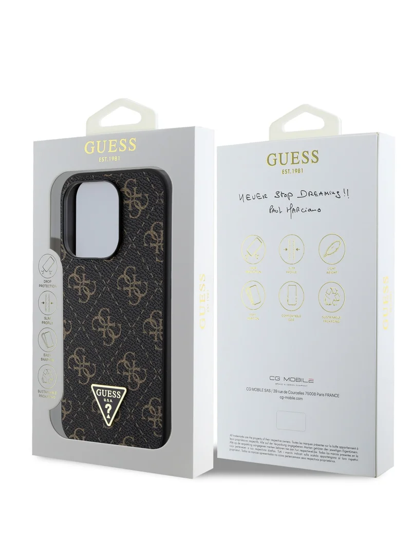 GUESS New 4G PU Leather Case with Triangle Logo for iPhone 16 Pro Max / Drop protection / Slim Profile / Lightweight / Comfortable Grip-Black