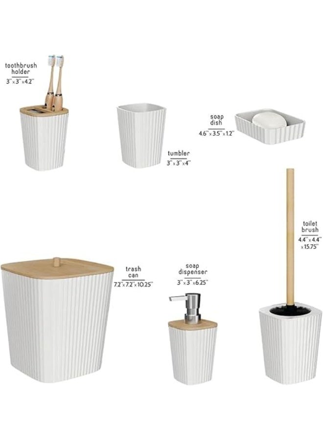 Bathroom Accessories Set, 6 Pieces, Toilet Brush, Soap Dispenser, Toothbrush Holder, Cup, Soap Dish, Trash Can (White S) - Image 2