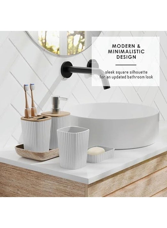 Bathroom Accessories Set, 6 Pieces, Toilet Brush, Soap Dispenser, Toothbrush Holder, Cup, Soap Dish, Trash Can (White S) - Image 5