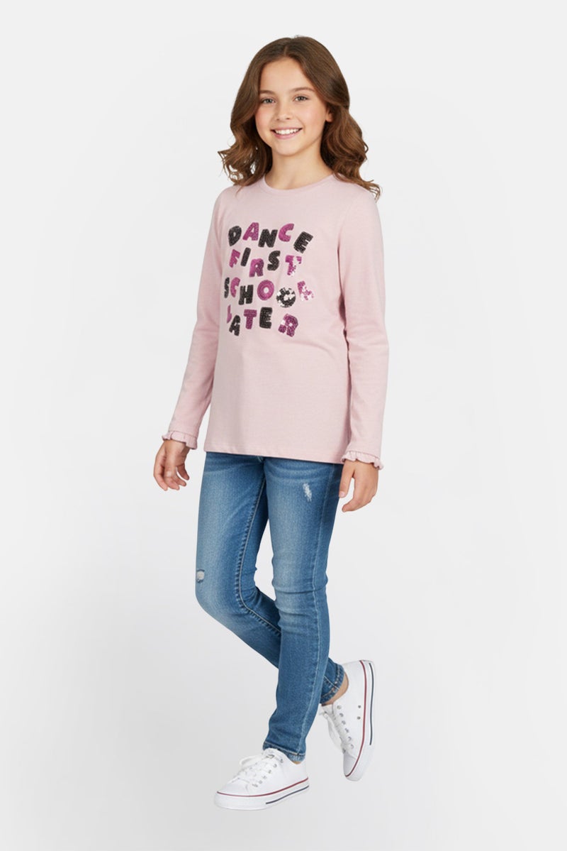 Sinsay Kids Girl Textured Long Sleeves T-Shirt, Light Purple - Image 1