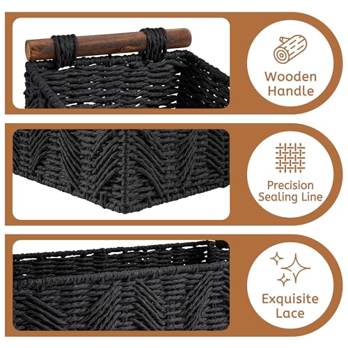 STOBSK Bathroom Baskets for Organizing with Handle Decorative Basket for Bathroom Countertop Storage Toilet Paper Storage Basket for Toilet Tank Top Small Baskets Set,Black - Image 2