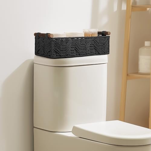 STOBSK Bathroom Baskets for Organizing with Handle Decorative Basket for Bathroom Countertop Storage Toilet Paper Storage Basket for Toilet Tank Top Small Baskets Set,Black - Image 3