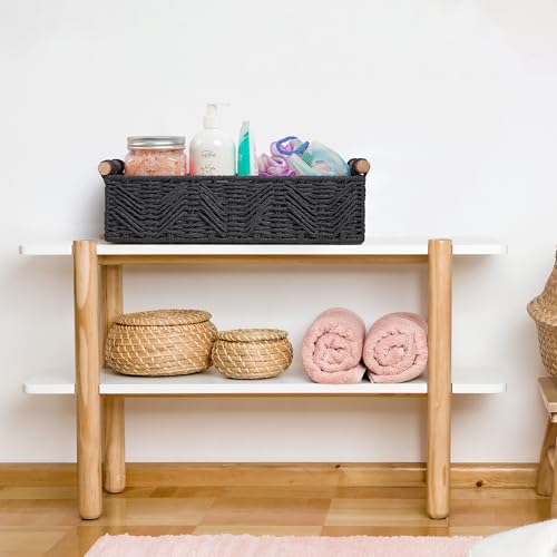 STOBSK Bathroom Baskets for Organizing with Handle Decorative Basket for Bathroom Countertop Storage Toilet Paper Storage Basket for Toilet Tank Top Small Baskets Set,Black - Image 5