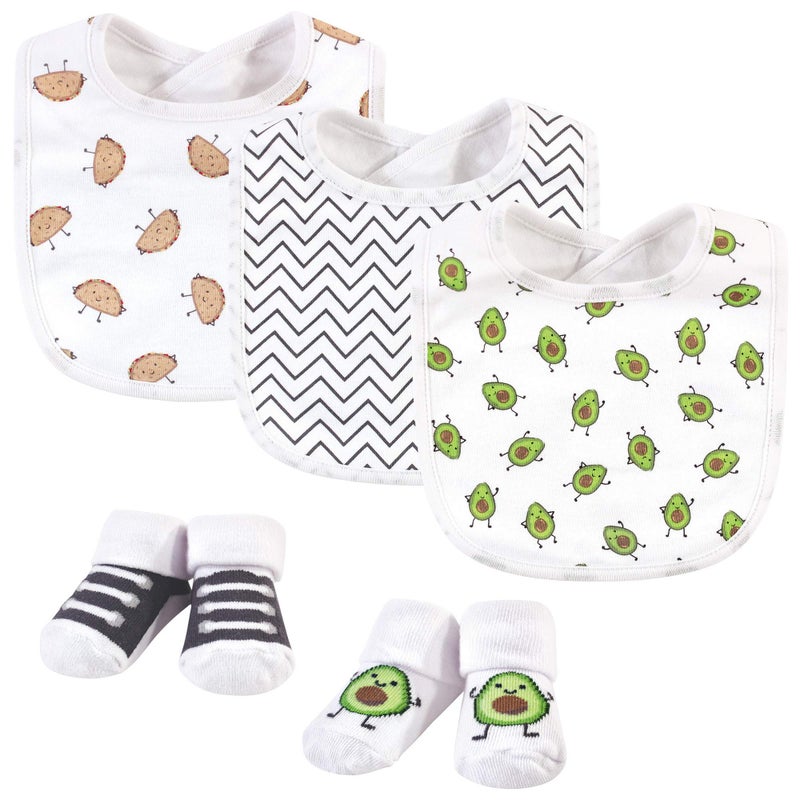 hudson baby Hudson Baby Unisex Baby Cotton Bib and Sock Set Avocado Taco One Size