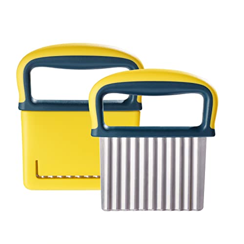 Nax Caki 2 Pcs Crinkle Cutter Knife, Potatoes Crinkle Fry Cut and Vegetable Cutter for Veggies, Stainless Steel Carrot Slicer Yellow - Image 1