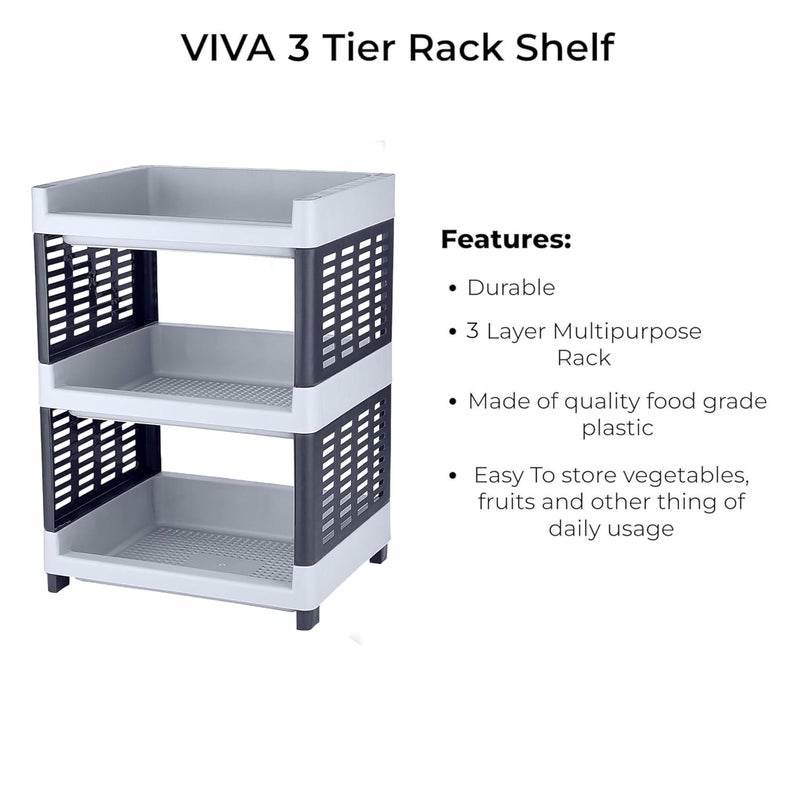Sonal - Viva 3 Tier Multipurpose Rack - Durable Plastic - for Kitchen,Office Organizer Storage Shelf Standing & Wall Hanging Rack (Grey) - Image 4