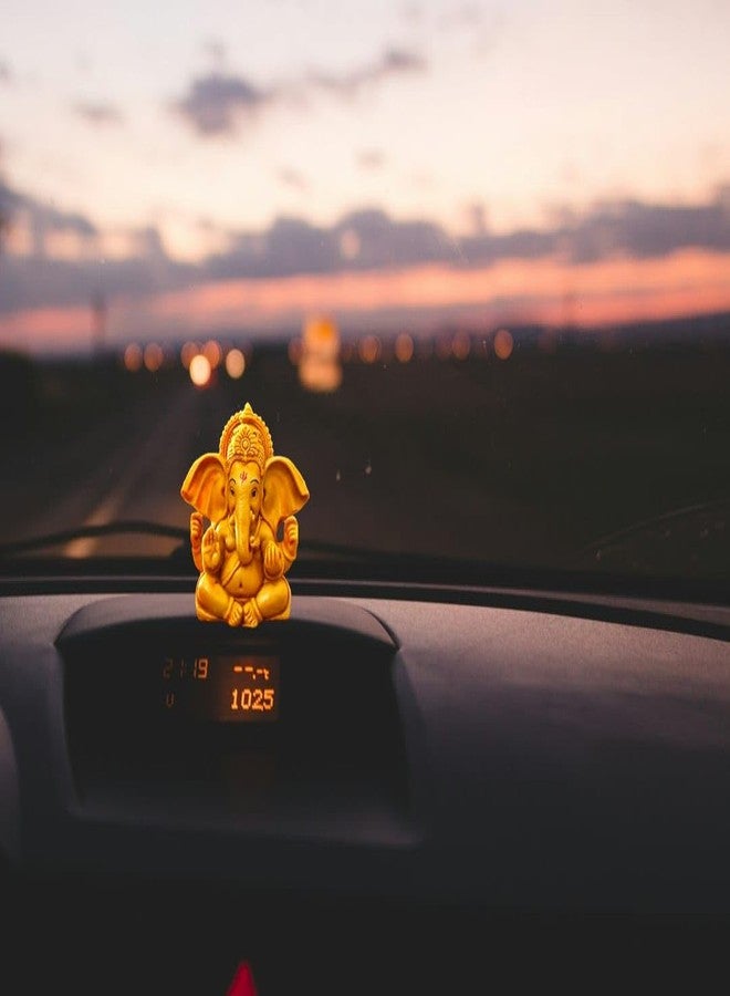 PICKARTME Handcrafted Ganesha Beautiful Lord Ganesha Idol Figurine Showpiece Sculpture Hindu Polyresin Car Dashboard (Brown), 5 x 5 x 8.9 Cm - Image 2