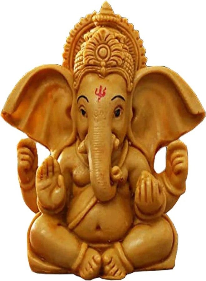 PICKARTME Handcrafted Ganesha Beautiful Lord Ganesha Idol Figurine Showpiece Sculpture Hindu Polyresin Car Dashboard (Brown), 5 x 5 x 8.9 Cm - Image 1