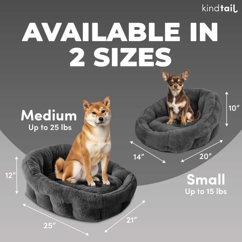 KindTail Small Orthopedic Dog and Cat Bed - Faux Fur Luxury Cuddler for Pets Under 15 lbs, Comfortable Waterproof Material with Nylon Base - 20" x 14" x 10" (Light Grey, Small) - Image 3