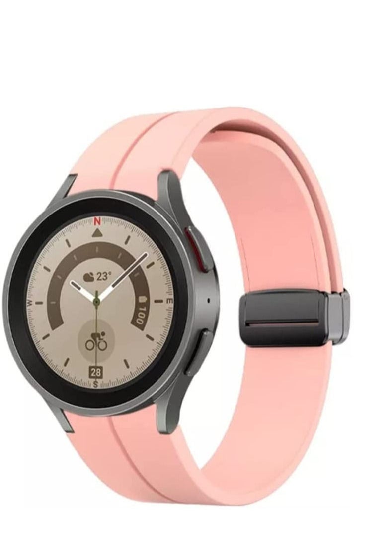 Watch Silicone Folding Magnetic Clasp Compatible with Samsung Galaxy Watch 5 Pro 45mm | Watch 5 44mm 40mm | Galaxy Watch 4, special strap without gap design, pink  - Image 3