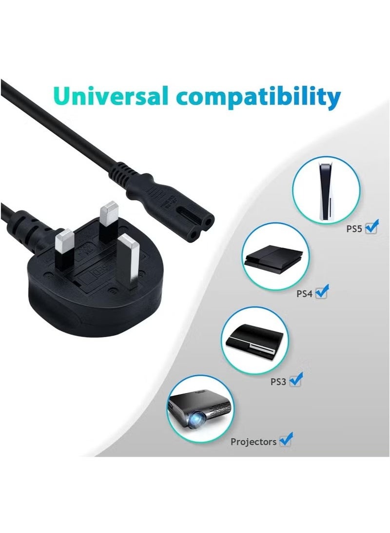2-Prong AC Power Cord Cable 1.5M – UK Plug with Fuse, Compatible with Samsung, LG, TCL, Sony TVs, HP Printers, PlayStation PS3/PS4/PS5, Laptops and More  - Image 3