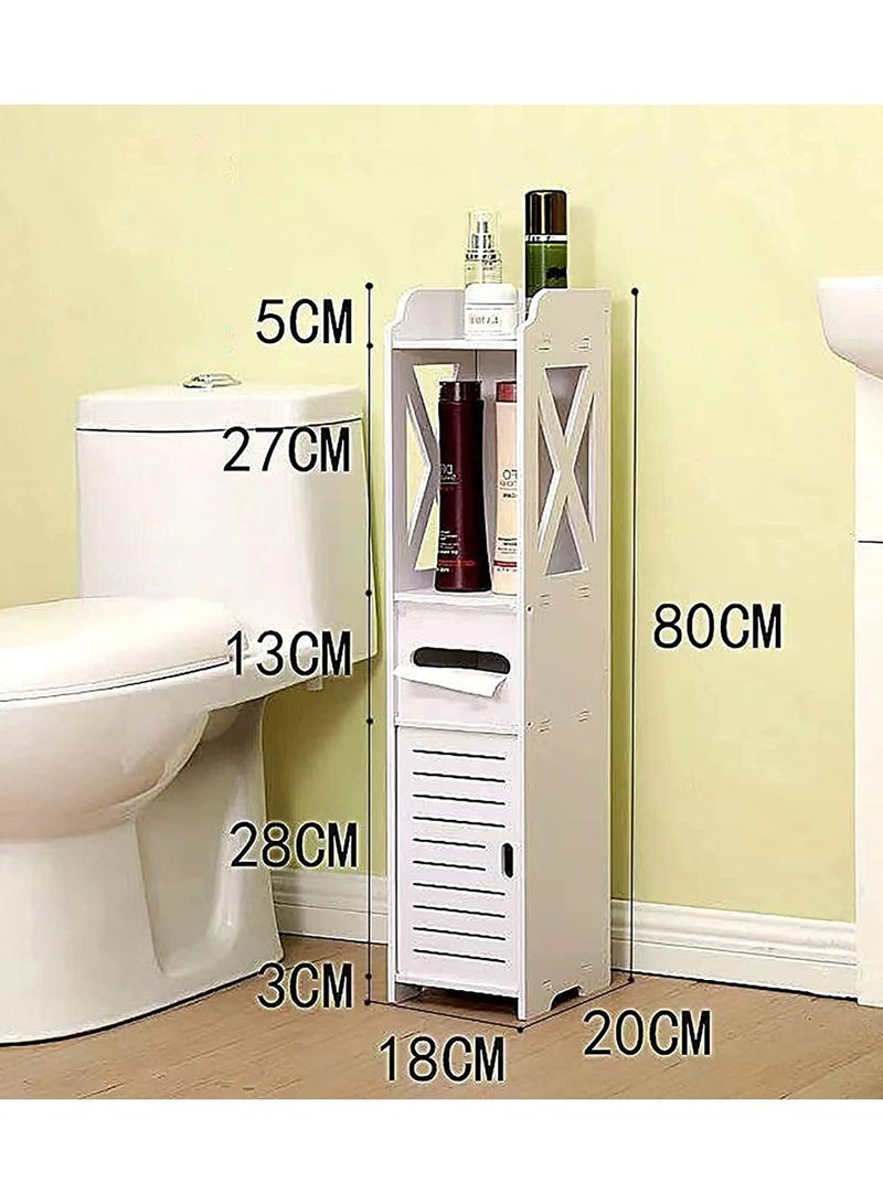 LINGWEI Small Bathroom Storage Cabinet with Doors & Shelves, Slim Corner Floor Cabinet, Narrow Sink Organizer, White Vanity Cabinet for Towels - Image 2