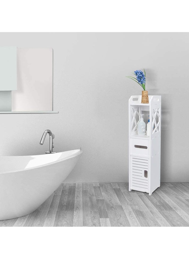 LINGWEI Small Bathroom Storage Cabinet with Doors & Shelves, Slim Corner Floor Cabinet, Narrow Sink Organizer, White Vanity Cabinet for Towels - Image 5