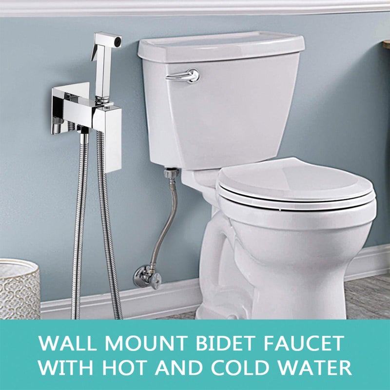 Zikra Warm Water Bidet Sprayer Faucet for Toilet with Hot and Cold Brass Rough-in Valve, Stainless Steel Square Handheld Bidet Attachment Set for Feminine, Pets and Baby Diaper Washing - Image 2