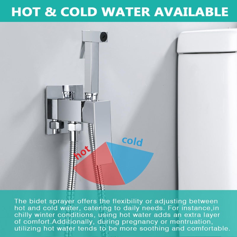 Zikra Warm Water Bidet Sprayer Faucet for Toilet with Hot and Cold Brass Rough-in Valve, Stainless Steel Square Handheld Bidet Attachment Set for Feminine, Pets and Baby Diaper Washing - Image 3