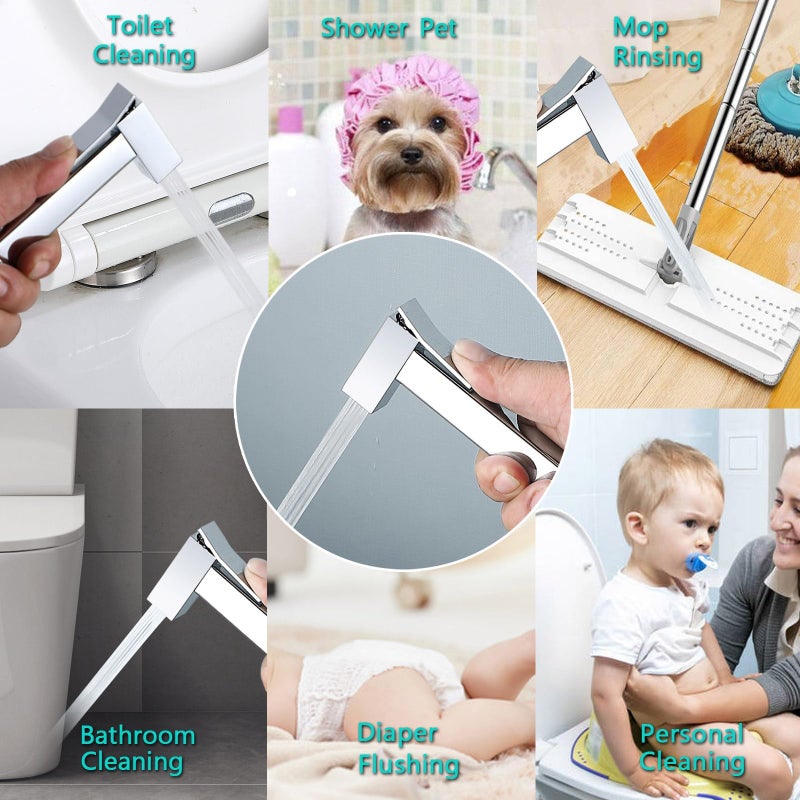 Zikra Warm Water Bidet Sprayer Faucet for Toilet with Hot and Cold Brass Rough-in Valve, Stainless Steel Square Handheld Bidet Attachment Set for Feminine, Pets and Baby Diaper Washing - Image 5