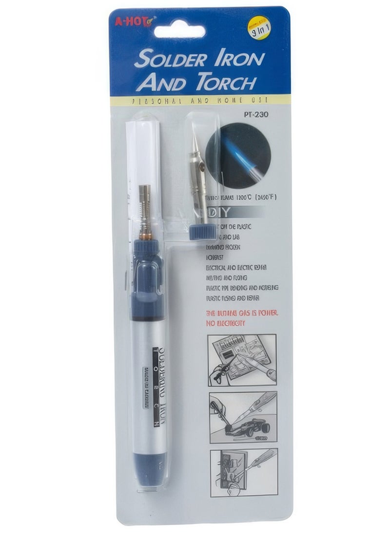 A-HOT 3-In-1 Heavy Duty Cordless Soldering Iron with Gas Torch and Hot Blow Blue and Silver 6 inch PT-230 - Image 3