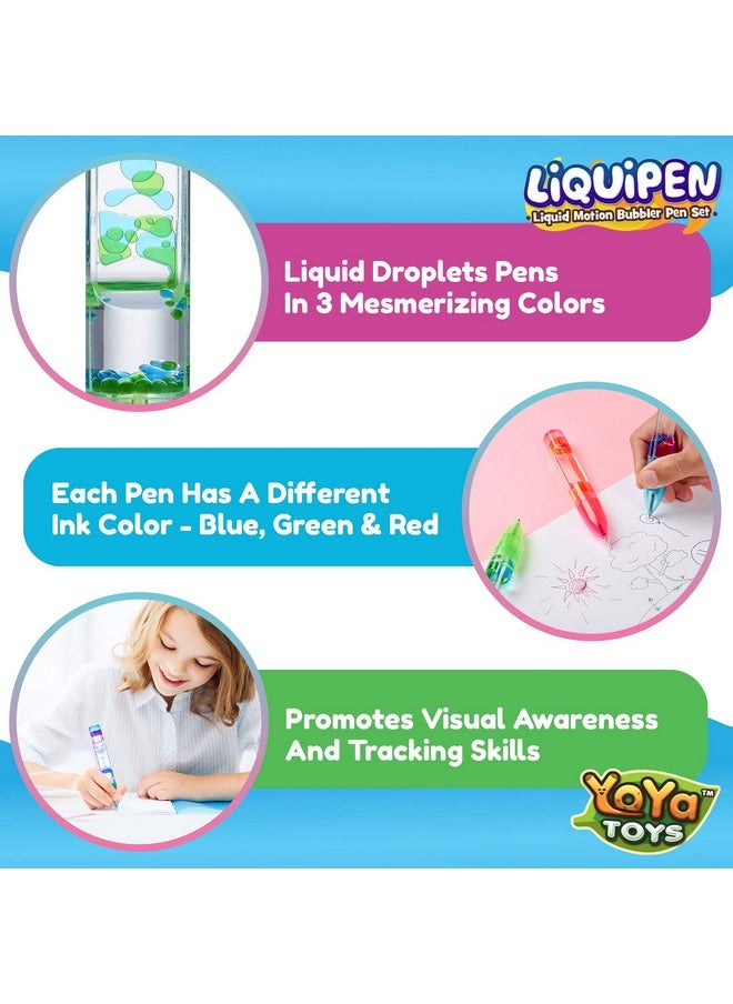 YoYa Toys Yoya Liquipen - Liquid Motion Bubbler Pens Toy (3 Pack) - Writes Like A Regular Pen - Colorful Timer Pens Great For Stress And Anxiety Relief - Cool Fidget Toys For Kids And Adults  - Image 4
