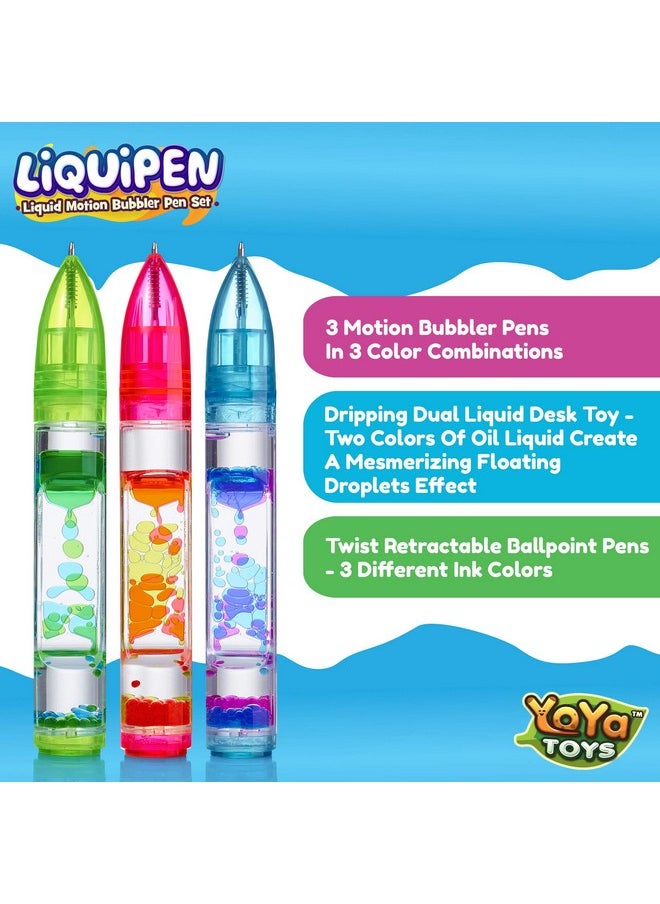 YoYa Toys Yoya Liquipen - Liquid Motion Bubbler Pens Toy (3 Pack) - Writes Like A Regular Pen - Colorful Timer Pens Great For Stress And Anxiety Relief - Cool Fidget Toys For Kids And Adults  - Image 2