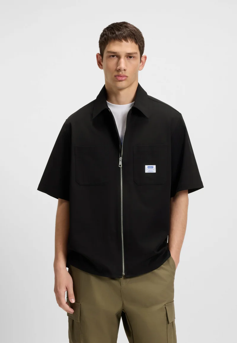 HUGO Oversized fit shirt with zip-up front