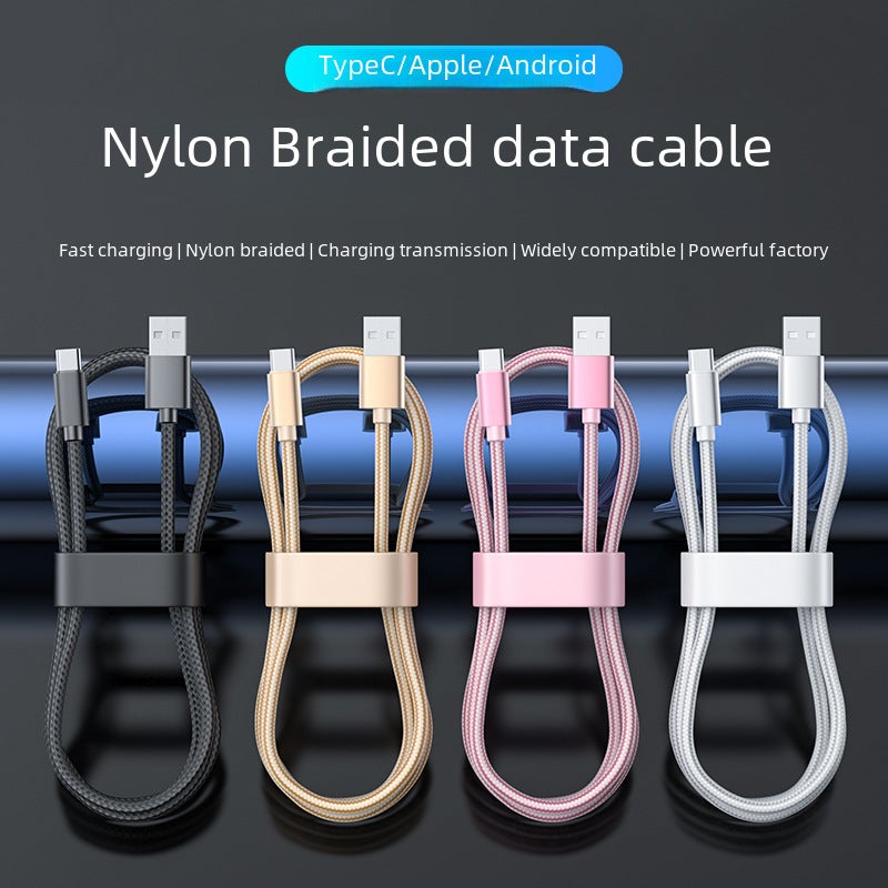 Nylon Fast Charge Cable for Apple Android Type-C Sky Blue Sky Blue