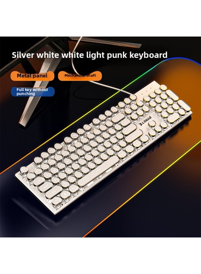 E104 Mechanical Keyboard Wired Mouse Suit Retro Green Axis Computer Special Wireless Bluetooth For E-sports Games-Color:Blue Axis [crisp Feel] - White Punk Upgraded Version [white Light] - Official Standard  - Image 1