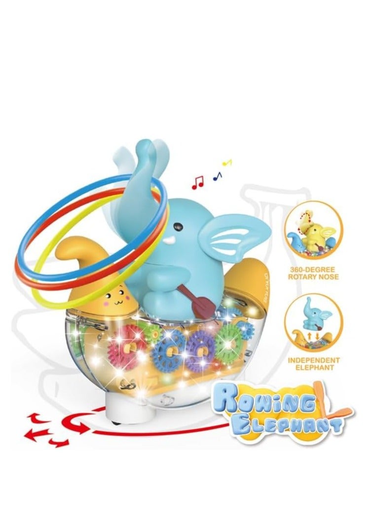 BAYBEE Bump and Go Elephant Musical Toys for Kids with 360 Rotation Banana Transparent Gear Rings for Toss Game Music Dazzling Light Bump Go Early Learning Musical Toys for Kids 2+ Years Multicolor  - Image 2
