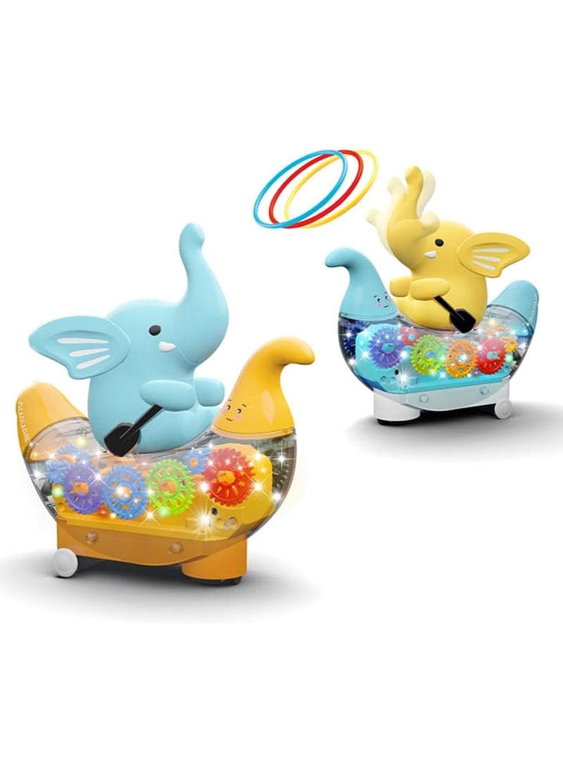 BAYBEE Bump and Go Elephant Musical Toys for Kids with 360 Rotation Banana Transparent Gear Rings for Toss Game Music Dazzling Light Bump Go Early Learning Musical Toys for Kids 2+ Years Multicolor  - Image 1
