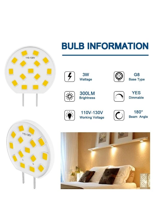 8 عبوة مصباح LED G8 قابل للتعتيم لاضاءة قرصية، مصابيح بديلة لمصباح الهالوجين، ضوء أبيض دافئ لإضاءة أسفل الطاولة المطبخ وأسطح الخزائن - Image 3