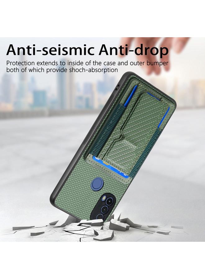Case For Motorola Moto G 5G 2024 4G Carbon Fiber Fold Stand Elastic Card Bag Phone Case