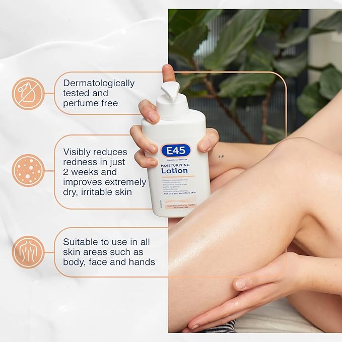E45 Moisturising Lotion 500 ml for Dry Sensitive Skin LongLasting Hydration Protect from Dryness Reduce Redness Dermatological Body Moisturiser Lotion Body Lotion Daily Moisturiser - Image 4
