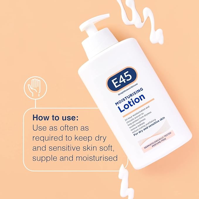 E45 Moisturising Lotion 500 ml for Dry Sensitive Skin LongLasting Hydration Protect from Dryness Reduce Redness Dermatological Body Moisturiser Lotion Body Lotion Daily Moisturiser - Image 3