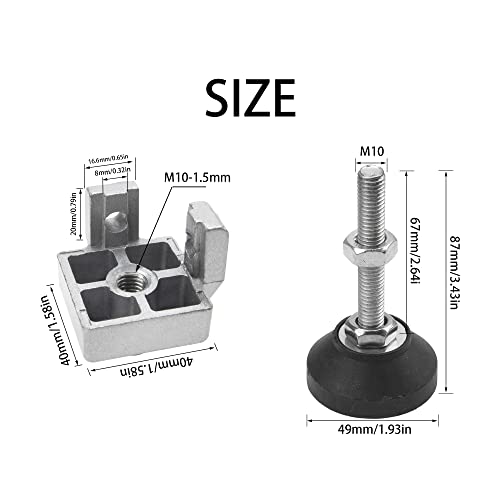 Rrina 4 Sets 4040 Series Aluminum Profile Adjustable Feet for T Slot 8mm Leveling Leg - Image 3