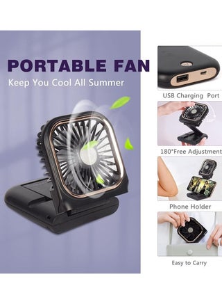 Portable Fan,Mini Handheld Fan,Rechargeable Personal Fan,3000mAh 3 Speeds Battery Operated Desk Hand Neck Cooling 3 in 1 Fan,Black Electric Fan for Travel Camping Ourdoor - view 2